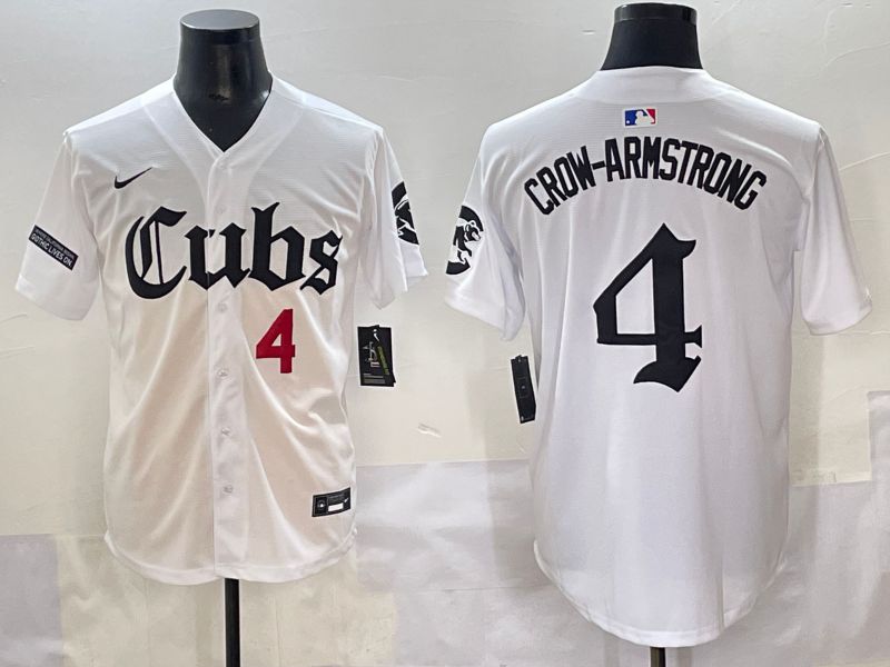 Men 2025 Chicago Cubs #4 Crow-Armstrong White Five generations Joint Name Nike MLB Jersey style 8->chicago cubs->MLB Jersey